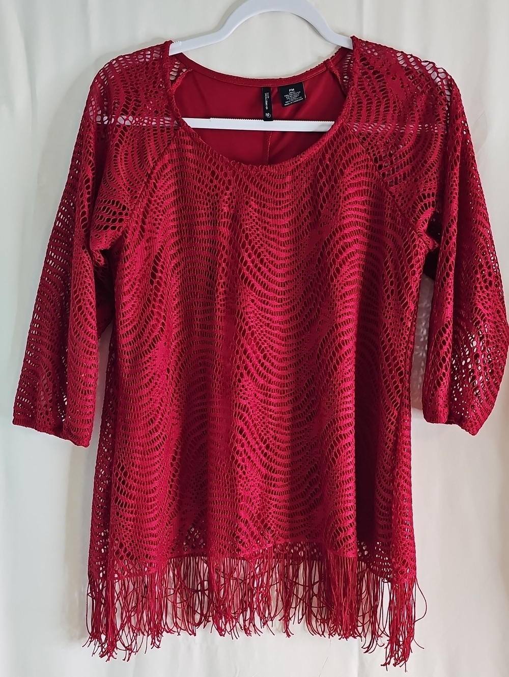 new directions Red Crochet Fringe Tunic